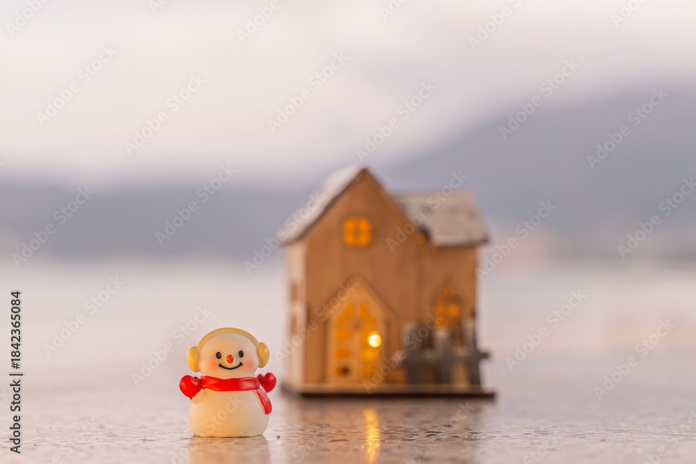 Obraz premium Merry Christmas word in wooden on the beach of tidewater green tone background, wide banner, Christmas banner, happy concept, copy space, soft focus Sky in the morning, Patong Beach, Phuket Thailand