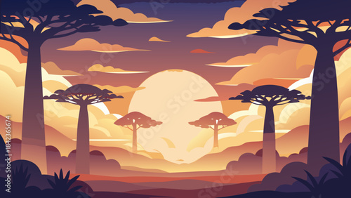 Sunset in the african savanna