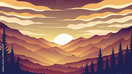Sunset over mountain range