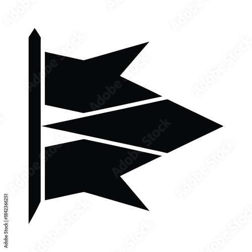 Black silhouette of a triple pennant flag icon isolated on white