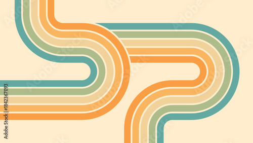 Abstract background of rainbow groovy Wavy Line design in 1970s Hippie Retro style. Vector pattern ready to use for cloth, textile, wrap and other.