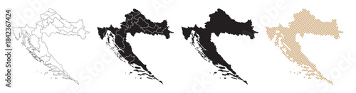 Maps of Croatia come in many variations, featuring black and gold colors on a white background.