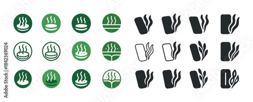 Assorted soup and beverage icons in green and black designs