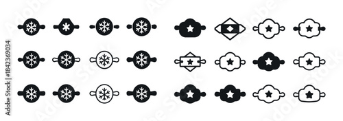 Black and white snowflake and star cookie cutter icons in variou