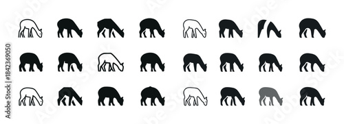 Silhouette evolution of grazing sheep in various styles and shad