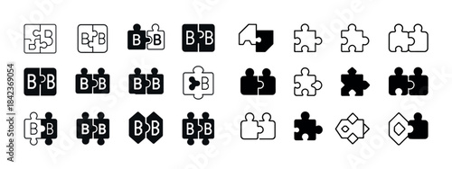Diverse puzzle icon set with business partnership symbols