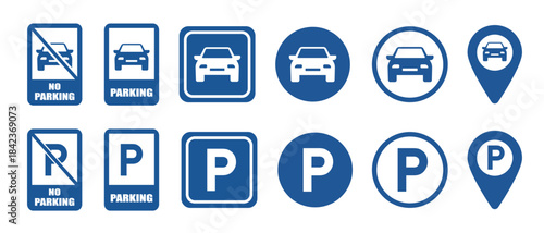Parking icons. Car parking icon set. Map parking pointer. Vector illustration.