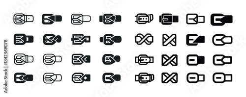 Seat belt fastening icons set in black and white