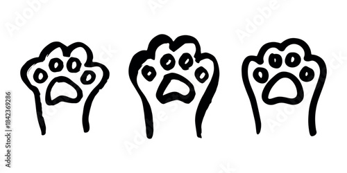 Set of hand drawn cute cat's paw Cat, dog, animal footprint in doodle style Single element for print, web, design, decor, greeting cards, children's prints