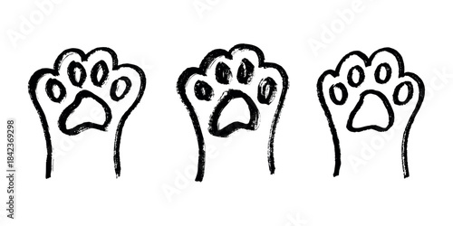 Set of hand drawn cute cat's paw Cat, dog, animal footprint in doodle style Single element for print, web, design, decor, greeting cards, children's prints
