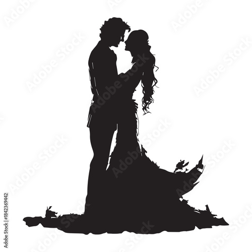silhouette of bride and groom eps