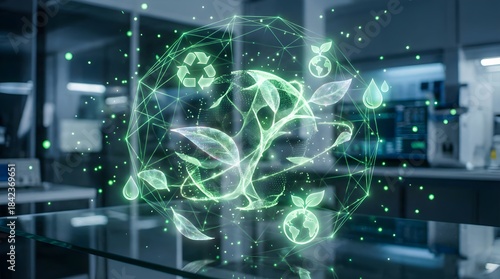 Digital Eco Hologram Design with Glowing Nature Symbols