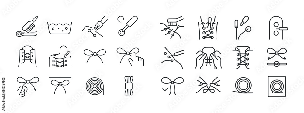 Naklejka premium Guide to knots and stitching techniques: icons and symbols for c