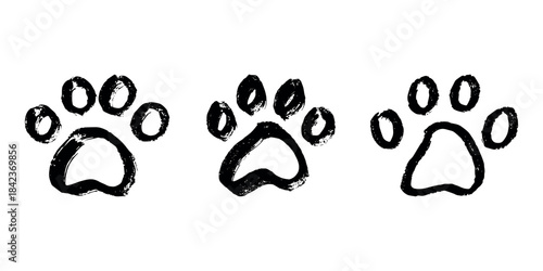Set of hand drawn cute cat's paw Cat, dog, animal footprint in doodle style Single element for print, web, design, decor, greeting cards, children's prints