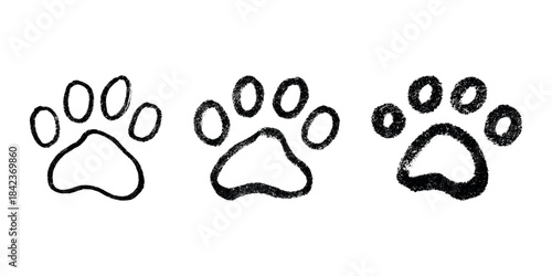 Set of hand drawn cute cat's paw Cat, dog, animal footprint in doodle style Single element for print, web, design, decor, greeting cards, children's prints