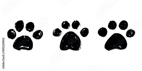 Set of hand drawn cute cat's paw Cat, dog, animal footprint in doodle style Single element for print, web, design, decor, greeting cards, children's prints