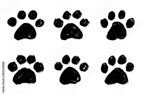 Set of hand drawn cute cat's paw Cat, dog, animal footprint in doodle style Single element for print, web, design, decor, greeting cards, children's prints