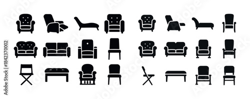 Collection of diverse chair and sofa silhouettes in various styl
