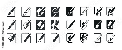 Set of minimalist paintbrush icons in various styles