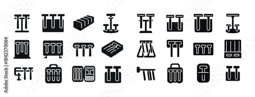 Set of laboratory test tube rack icons in black silhouette style
