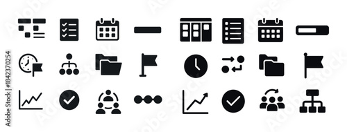 Minimalist black and white icons for organization and planning