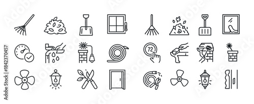 Garden tools and temperature control vector icons set