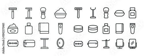 Minimalist icons set of shaving and grooming products tools