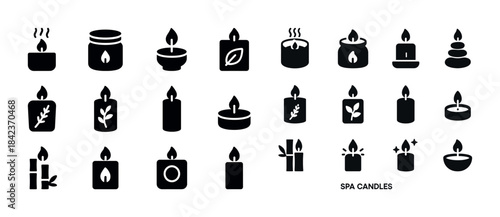 Set of spa candle icons featuring various designs for relaxation