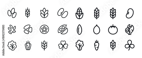 Outline icons of various seeds and plants arranged in a grid