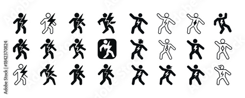 Electric shock warning icons set in various styles