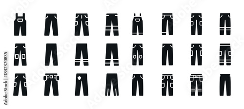 Variety of trouser and pant icon set - different styles and desi