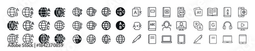 Global language translation icons set for digital and print use
