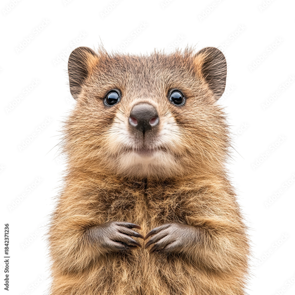 Fototapeta premium Close-up Portrait of a Quokka, Showcasing Its Adorable Facial Features and Habits in a Studio Setting, png, isolated on transparent background 