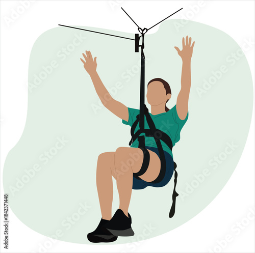 line zipline vector. park rope,people playing flying fox

