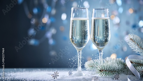 Elegant Champagne Toast for New Year's Eve, Christmas, or Winter Celebration