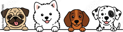 Cute Cartoon Dog Breeds Lineup Illustration