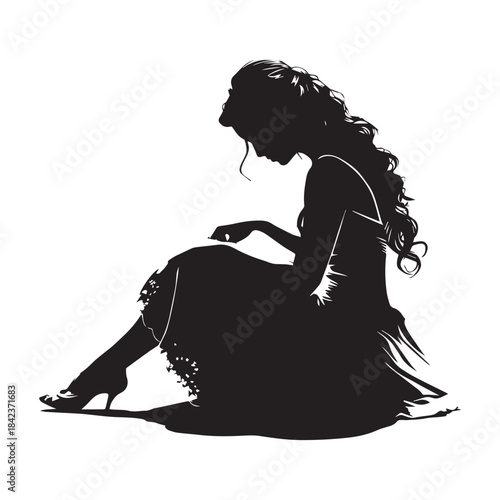 vector silhouette girl in a dress illustration