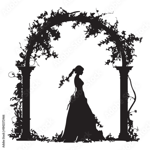 silhouette of bride illustration in wedding dress