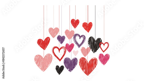 Love in Hues: A vibrant display of hearts in various colors hangs suspended, each one a unique emblem of love and affection. A delightful cascade of emotion.