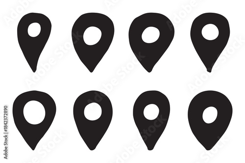 Set of hand drawn map pin Map marker pointer sign GPS and mapping tools Location pin symbol Pinpoint clipart in doodle style Single element for web, design