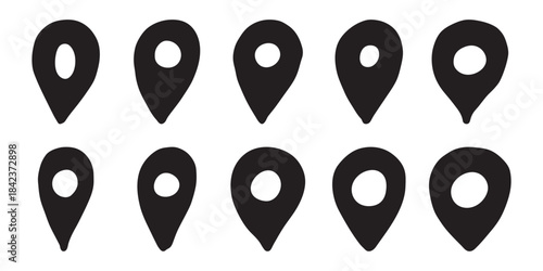 Set of hand drawn map pin Map marker pointer sign GPS and mapping tools Location pin symbol Pinpoint clipart in doodle style Single element for web, design