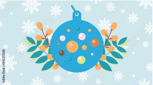 New Year's toy with white snowflakes and Christmas branches