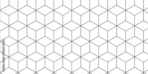 Abstract black square line hexagons seamless hexagon polygonal pattern background. vector seamless creative pattern bright white abstract honeycomb background.