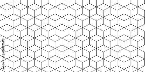 Abstract black square line hexagons seamless hexagon polygonal pattern background. vector seamless creative pattern bright white abstract honeycomb background.	