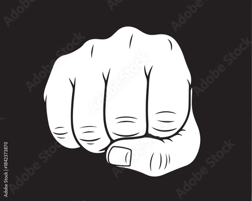 A clean, clear, vector illustration of a white fist with knuckles prominent against a solid black background