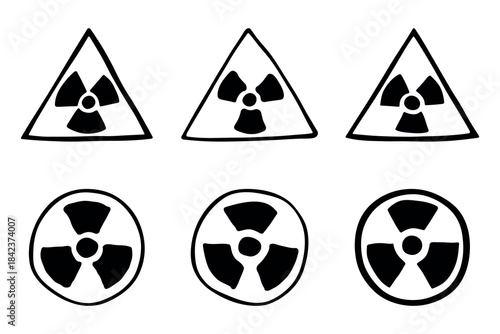 Set of hand drawn radiation sign Nuclear radiation hazard symbol Radioactive danger warning doodle Radioactive waste Single element for print, web, design, decor