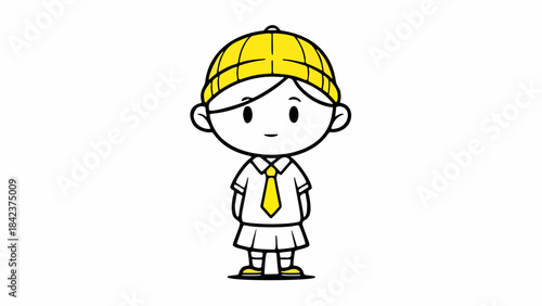 Simple stick figure kid illustration, bold black outlines and bright yellow details, flat vector style perfect for education and children graphics.