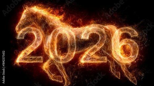 Fiery horse 2026 New Year banner, Chinese New Year artwork for social media