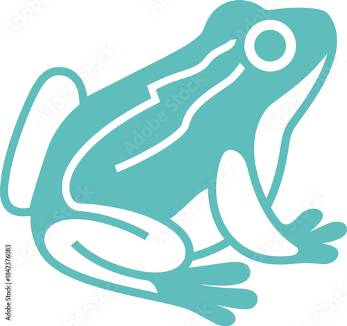 Minimalist frog illustration in modern abstract style, teal animal design, amphibian concept, wildlife nature symbol, clean artistic silhouette