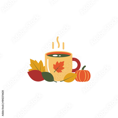 Autumnal Still Life - Coffee, Leaves, and Pumpkin, a Cozy Fall Scene.